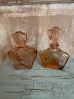 Vintage set parfumfles Art Deco. Oranje rose glas. Amberglas, Antiek en Kunst, Ophalen