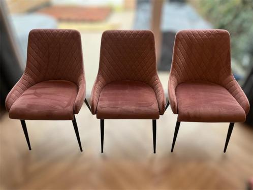 Eetkamerstoelen velvet fluweel Bella – Velvet Roze, Huis en Inrichting, Stoelen, Zo goed als nieuw, Drie, Metaal, Stof, Overige kleuren