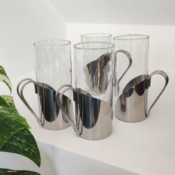 4x retro multifunctionele theeglazen in rvs houder beschikbaar voor biedingen