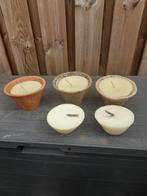 Oude terracottapotjes met waskaarsen, Tuin en Terras, Fakkels, Ophalen of Verzenden, Gebruikt