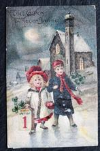 Kinderen terug van de nieuwjaarsmis, 1910, reliefribbels, Verzamelen, Verzenden, Voor 1920, Gelopen, Feest(dag)