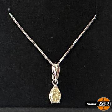 14K Witgouden Ketting 1.50 gr. Met 0.34 Naturel Diamant | Ni beschikbaar voor biedingen