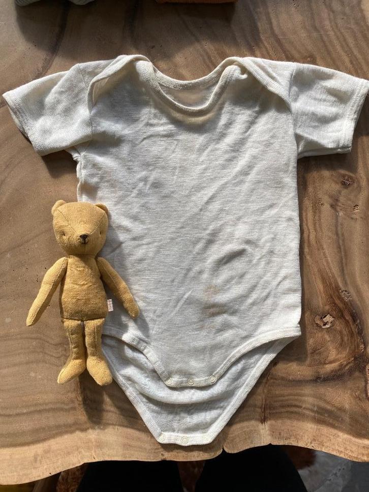 Wol/zijde romper korte mouw, Engel, maat 62, Kinderen en Baby's, Babykleding | Maat 62, Gebruikt, Jongetje of Meisje, Shirtje of Longsleeve
