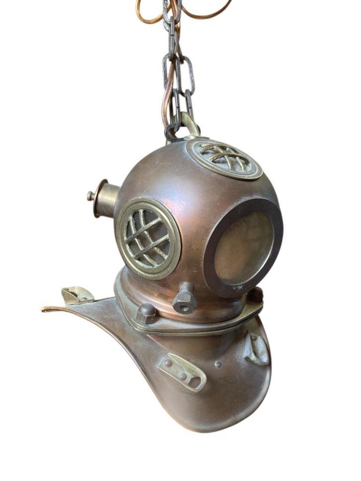 vintage lamp messing, decoratieve duikhelm met verlichting, Antiek en Kunst, Antiek | Koper en Brons, Ophalen of Verzenden