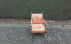 Fauteuil leer met hout, Ophalen, Gebruikt, Bruin, Hout