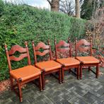 set 4 brutalist vintage stoelen dik leren bekleding, Huis en Inrichting, Ophalen, Gebruikt, Overige kleuren, Vier