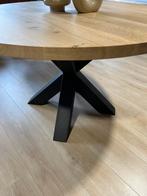 Showroommodel: Massief eiken ronde eettafel met stoelen!, Ophalen, Nieuw, Vijf personen of meer, 100 tot 150 cm
