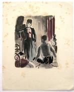 A79-7 Prent in kleur - paar in slaapkamer André Dignimont, Antiek en Kunst, Kunst | Litho's en Zeefdrukken, Ophalen of Verzenden