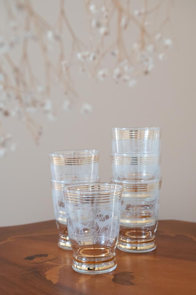 Vintage glazen herten gouden randje - set van 6, Ophalen of Verzenden