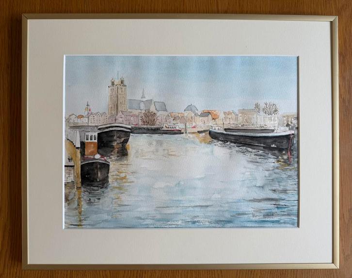 Haven van Dordrecht - Maria van der Spek - aquarel, Antiek en Kunst, Kunst | Schilderijen | Klassiek, Ophalen of Verzenden