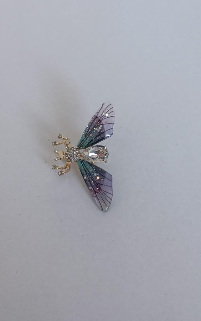 Gevleugeld insect broche, Sieraden, Tassen en Uiterlijk, Broches, Nieuw, Overige materialen, Overige kleuren, 4 tot 7 cm, Met strass
