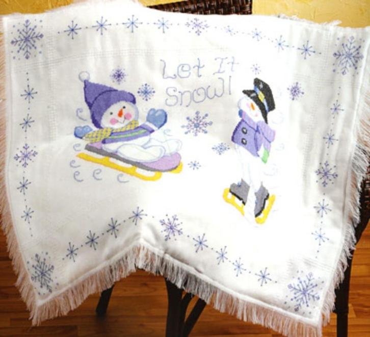 Borduurpakket cheerful snowman afghan Janlynn Marti, Hobby en Vrije tijd, Borduren en Borduurmachines, Nieuw, Borduurpakket, Handborduren