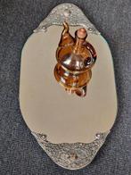 Vintage ovaal Dienblad verzilverde handgreep en spiegelblad., Ophalen of Verzenden