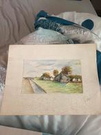 Aquarel Landschap Tekening Gesigneerd Kunstwerkje Klein Form, Ophalen of Verzenden