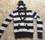 Bershka zwart grijs gestreepte angora trui v-hals capuchon L, Kleding | Dames, Zwart, Maat 42/44 (L), Nieuw, Bershka
