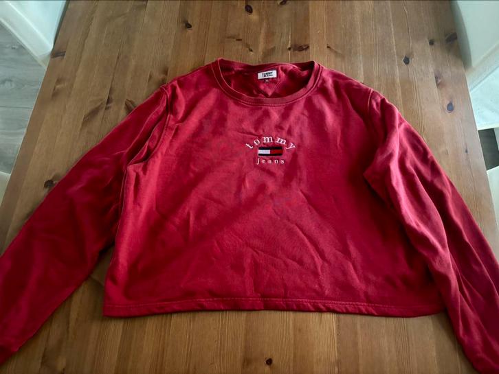 ZGAN Tommy Hilfiger Jeans cropped trui/sweater rood XL/42, Kleding | Dames, Truien en Vesten, Zo goed als nieuw, Maat 46/48 (XL) of groter