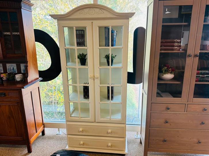 Vitrinekast brocante 188x90cm, Huis en Inrichting, Kasten | Vitrinekasten, Zo goed als nieuw, 25 tot 50 cm, Ophalen