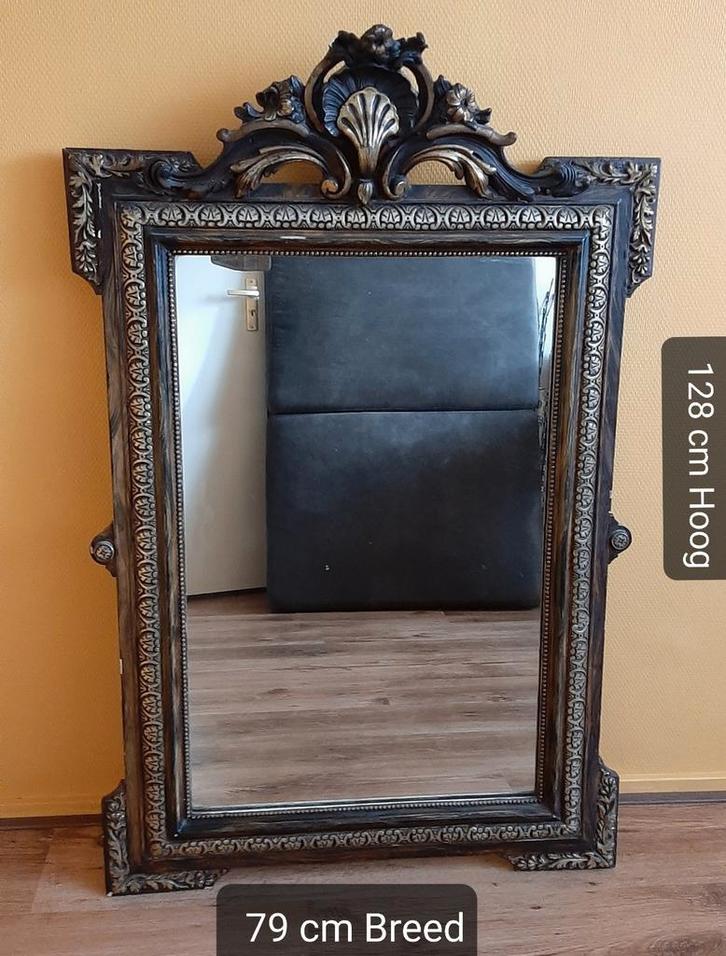 Bijzondere antieke Franse kuifspiegel, Antiek en Kunst, Antiek | Spiegels, 50 tot 100 cm, Rechthoekig, Ophalen of Verzenden