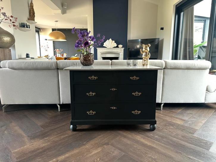 Antraciete Ladekast met Marmeren Blad Net Gerestaureerd, Antiek en Kunst, Antiek | Meubels | Kasten, Ophalen