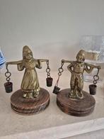 Twee oude koperen beeldjes korenmeisje en jongen, Antiek en Kunst, Ophalen of Verzenden