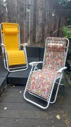 twee retro opklapbare tuin en relaxstoelen opknappers, Tuin en Terras, Tuinstoelen, Ophalen, Gebruikt
