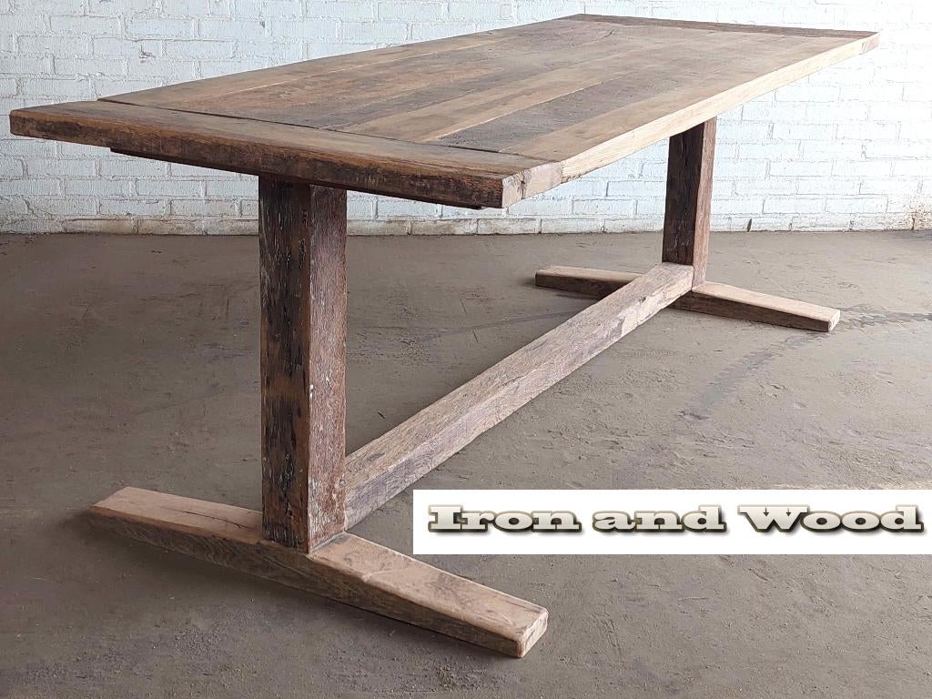 Oud eiken stoere maatwerk barnwood kasteeltafel - tafel, Huis en Inrichting, Keuken | Keukenbenodigdheden, Nieuw, Ophalen