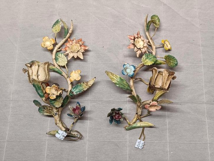 Antieke Franse Bloemen Wandlampen (Paar), Antiek en Kunst, Antiek | Lampen, Ophalen of Verzenden