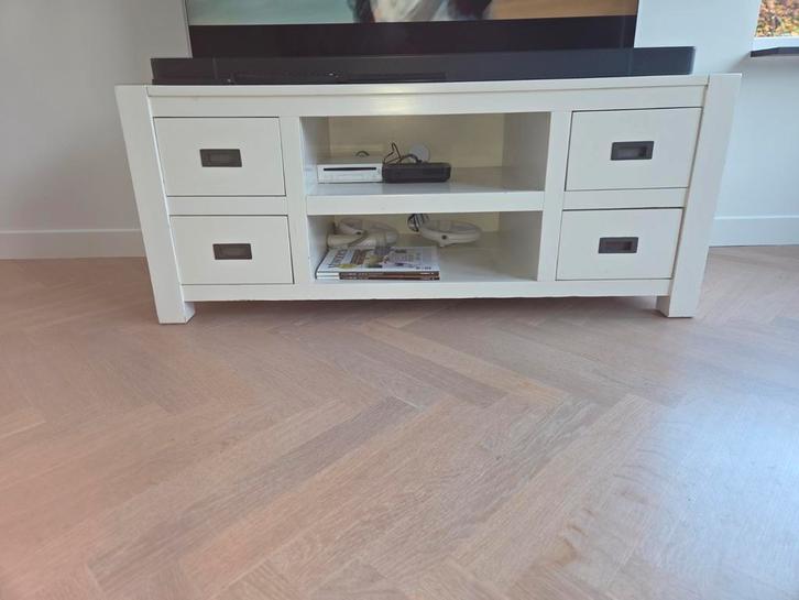 Witte TV-meubel met opbergruimte, Huis en Inrichting, Kasten | Televisiemeubels, Gebruikt, Minder dan 100 cm, 100 tot 150 cm, 25 tot 50 cm