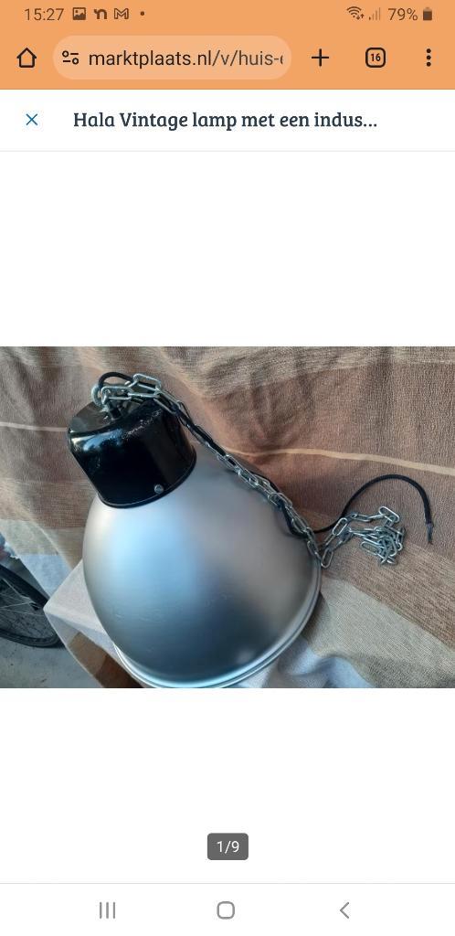 Hala Vintage lamp met een industriële look; licht aluminum, Huis en Inrichting, Lampen | Hanglampen, Gebruikt, 75 cm of meer, Metaal