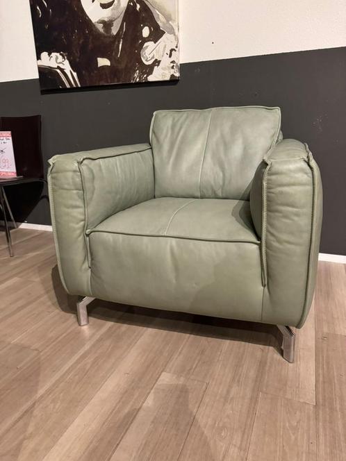 Fauteuil Dikleder Natural Groen stoel leer bodemprijs, Huis en Inrichting, Fauteuils, Nieuw, Leer, 75 tot 100 cm, 75 tot 100 cm
