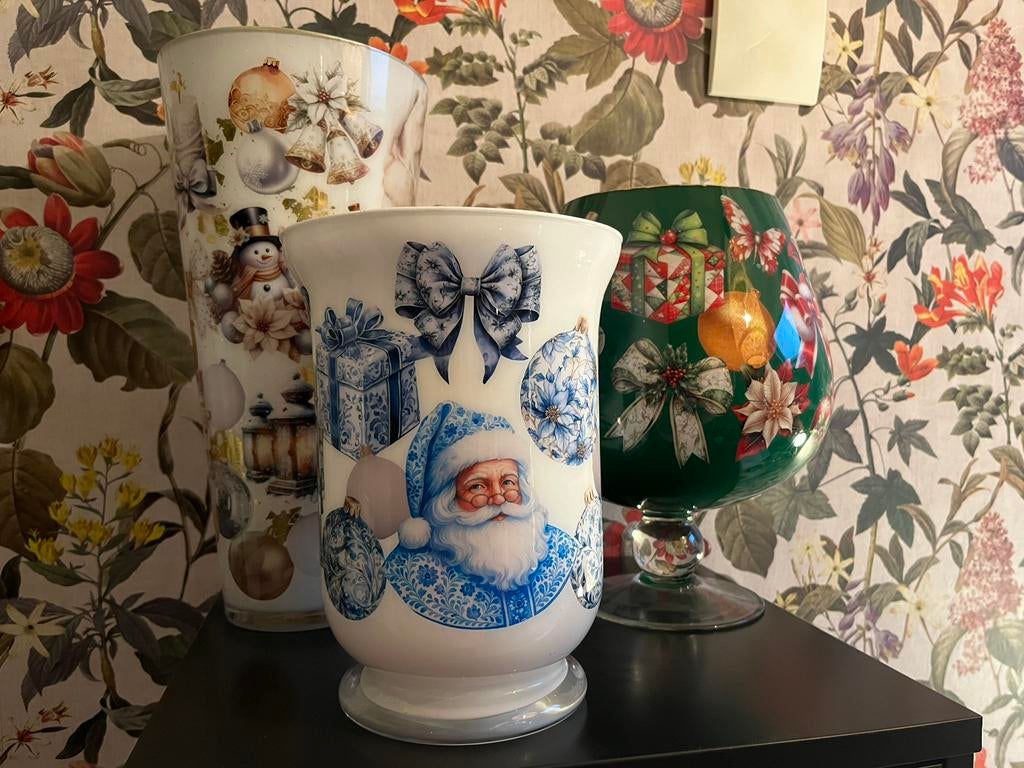 Reverse decoupage vazen, Ophalen, Overige kleuren, Glas, Minder dan 50 cm