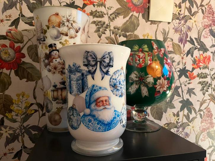 Reverse decoupage vazen, Huis en Inrichting, Woonaccessoires | Vazen, Overige kleuren, Minder dan 50 cm, Glas, Ophalen