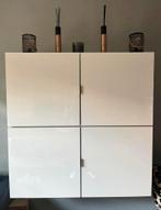 Hoogglans witte hangkast met 4 deuren, Ophalen, Overige materialen, 100 tot 150 cm, Modern Hoogglans