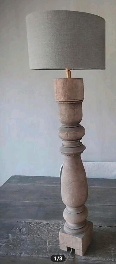 Balusterlamp met Herfst kap van Aura Peeperkorn, Huis en Inrichting, Lampen | Tafellampen, Zo goed als nieuw, 50 tot 75 cm, Hout