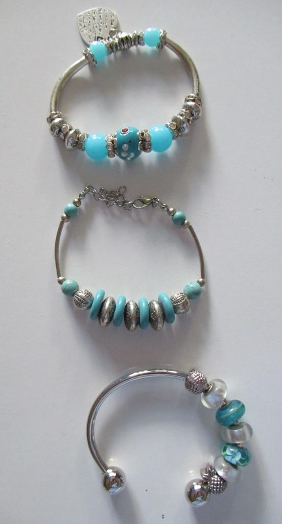 Armbanden 3 stuks aqua, Sieraden, Tassen en Uiterlijk, Armbanden, Nieuw, Overige materialen, Overige kleuren, Met bedels of kralen