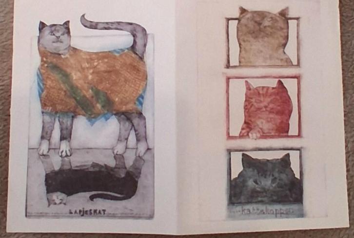 Karin Campfens lapjeskat Kattekoppen prent van katten, Huis en Inrichting, Woonaccessoires | Schilderijen, Tekeningen en Foto's