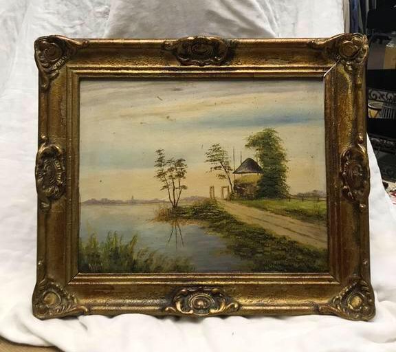 Schilderij hooiberg op hout, Antiek en Kunst, Kunst | Schilderijen | Klassiek, Ophalen