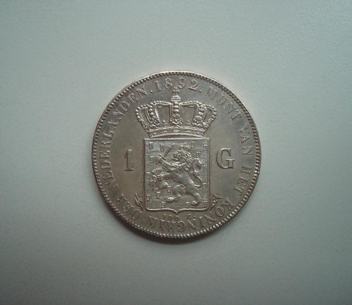 1 gulden 1892 FDC-, Postzegels en Munten, Munten | Nederland, 1 gulden, Koningin Wilhelmina, Zilver, Ophalen