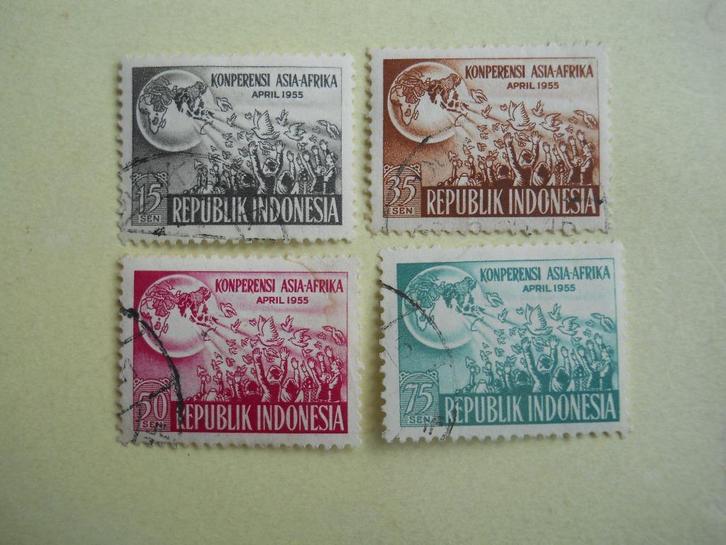Indonesie 1955 Konperensi Asia-Afrika serie 15-75 Sen gest., Postzegels en Munten, Postzegels | Azië, Gestempeld, Zuidoost-Azië