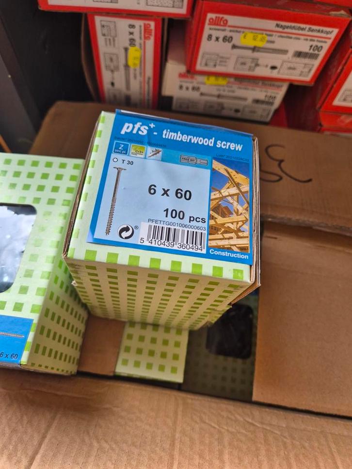 Nieuwe tellerkopschroeven 6x60 pluggen schroeven partij, Doe-het-zelf en Verbouw, IJzerwaren en Bevestigingsmiddelen, Nieuw, Overige typen