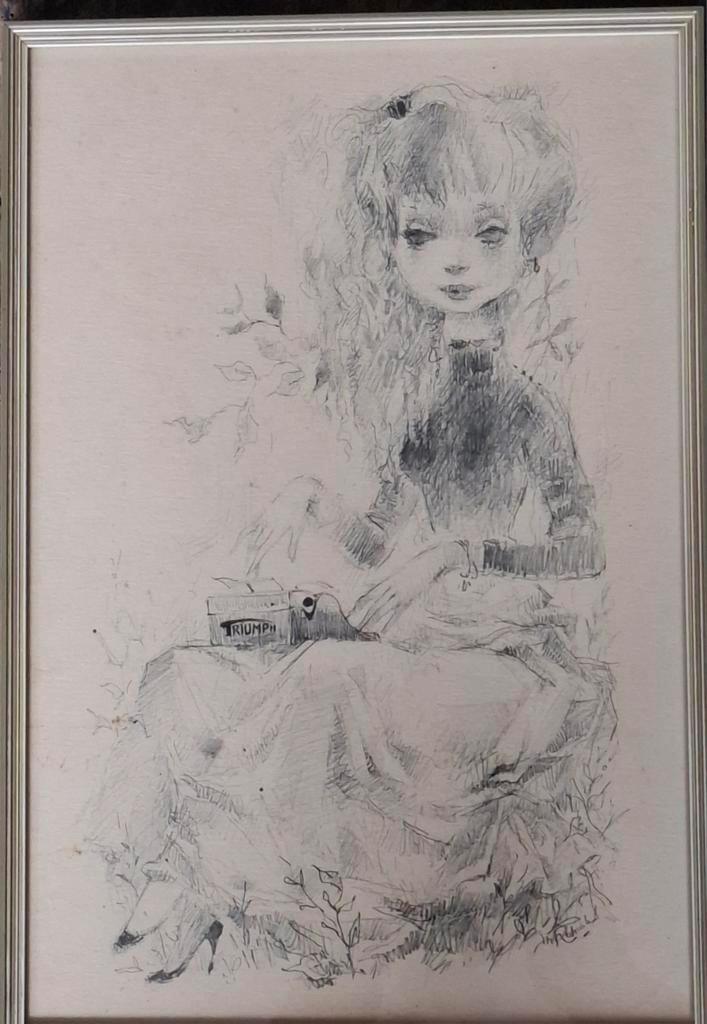 Secretaresse.  Potlood tekening. Sign. Ca 1930/1940, Antiek en Kunst, Kunst | Tekeningen en Foto's, Ophalen