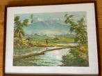 Aquarel uit Indonesië, in Lijst, Antiek en Kunst, Kunst | Tekeningen en Foto's, Ophalen of Verzenden