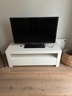 Mooie Woood tv tafel wit br 1.20 n 46 d 44  met 2 laden, Ophalen of Verzenden, Zo goed als nieuw, 25 tot 50 cm, Minder dan 100 cm