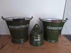 Donkergroen emaille aardappelen + groenten emmer + zoutpot, Ophalen of Verzenden