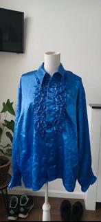 Blauw satijnen overhemd met ruches -, Ophalen of Verzenden, Gedragen, Halswijdte 43/44 (XL), Party lits