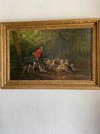 Hoornblazer met jachthonden- J Max Claude (1824-1904), Ophalen of Verzenden