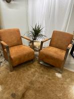 2 industriële ronuuste leren fauteuils cognac, Huis en Inrichting, Ophalen of Verzenden, Zo goed als nieuw, 75 tot 100 cm, 50 tot 75 cm