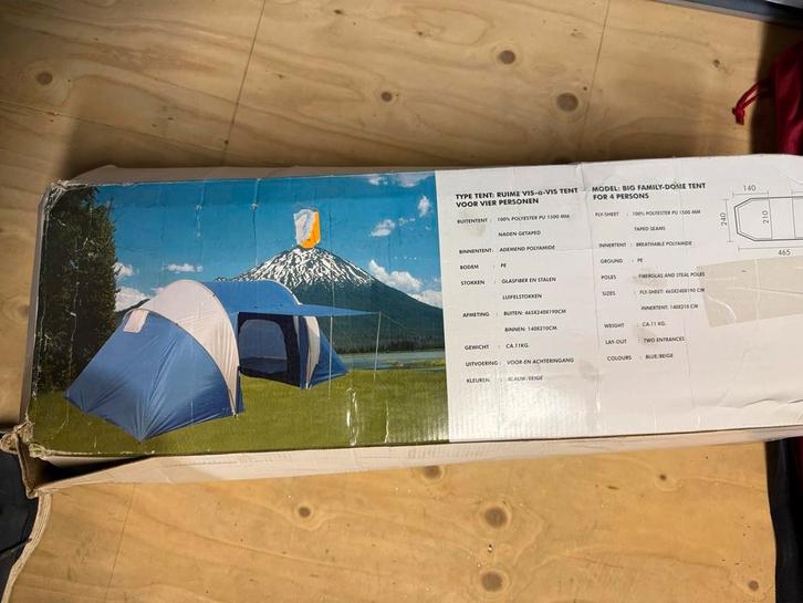 Nieuwe tent met 2 slaapkamers - 4.65m breed, Caravans en Kamperen, Tenten, tot en met 4, Nieuw, Ophalen