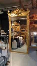 Antieke staande kasteelspiegel met bladgouden lijst.., Ophalen of Verzenden, Rechthoekig, Minder dan 50 cm