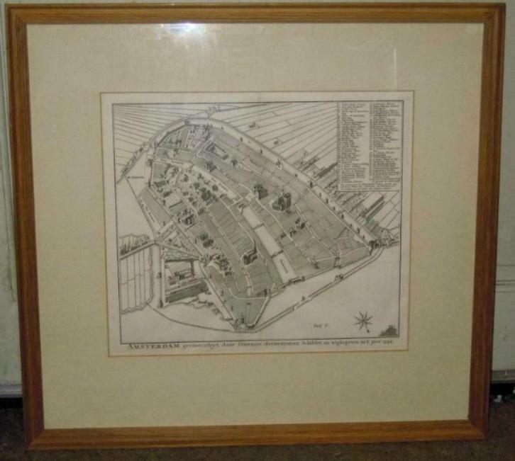 Map Plattegrond van Amsterdam 18e eeuw kopergravure, Antiek en Kunst, Kunst | Etsen en Gravures, Ophalen of Verzenden
